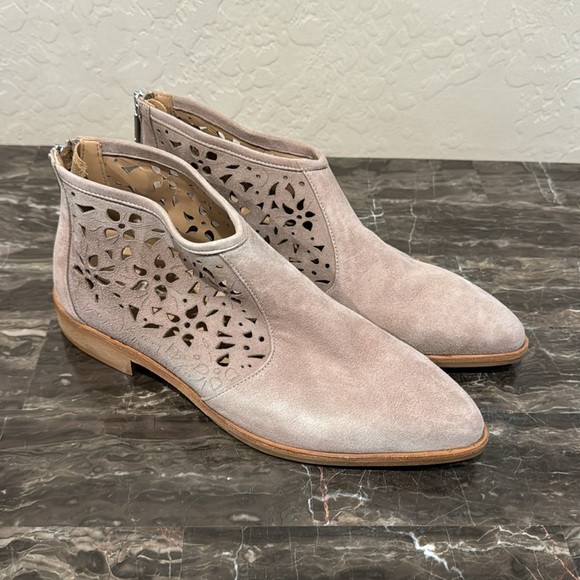 Italeau Floral Laser Cut Out Suede Booties - Picture 10 of 13